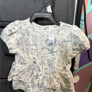 Cream Bodysuit with Toile Print and Ruffled Waist